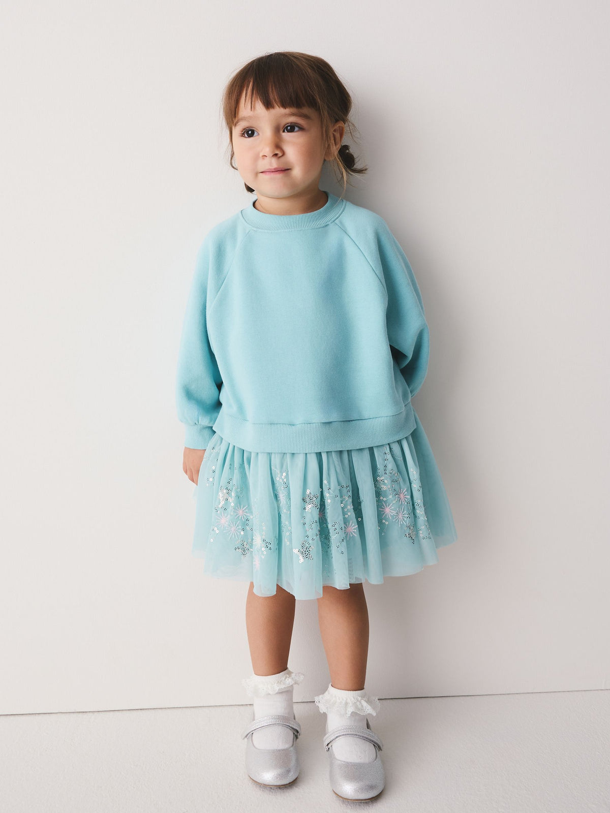 Pale Blue Long Sleeve Sweat Mesh Dress (3mths-7yrs) - image 1
