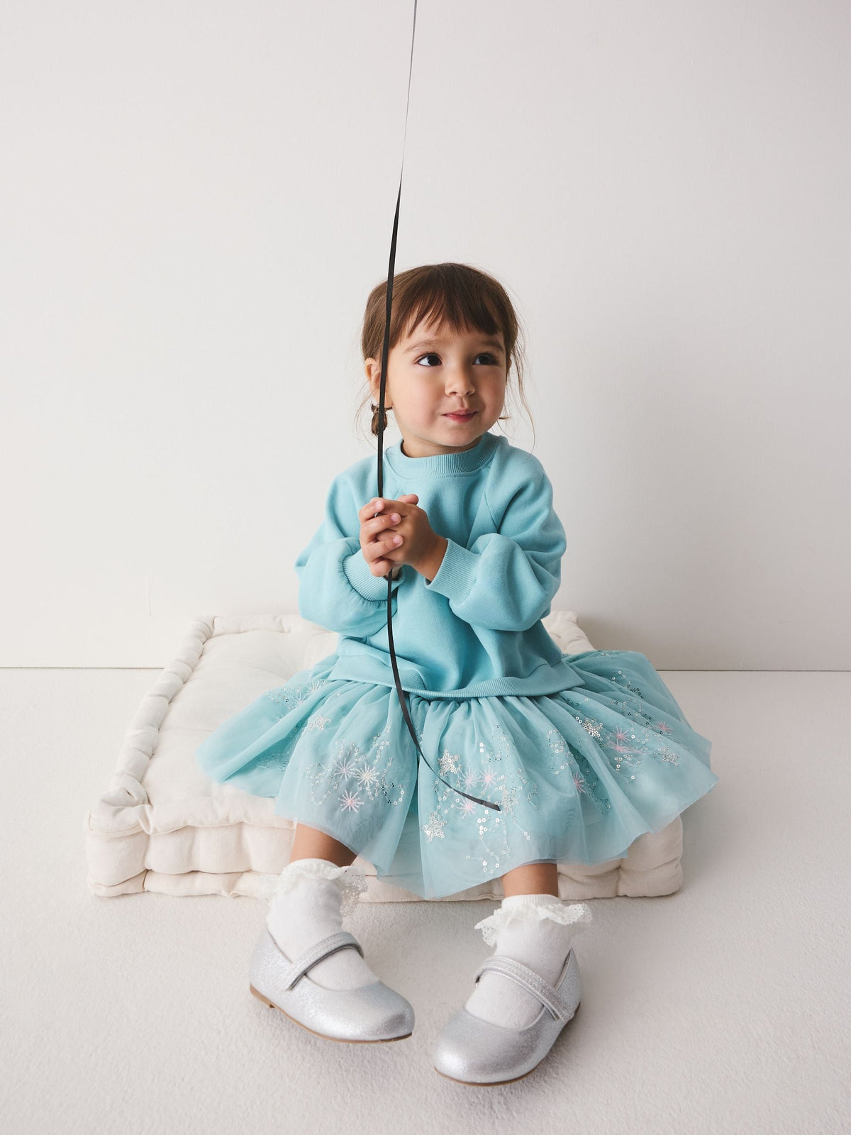 Pale Blue Long Sleeve Sweat Mesh Dress (3mths-7yrs) - image 2