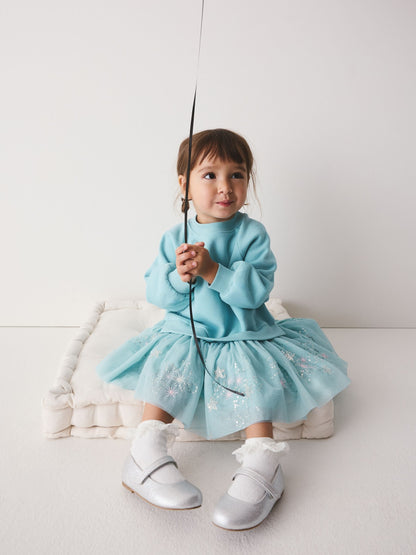 Pale Blue Long Sleeve Sweat Mesh Dress (3mths-7yrs) - image 2
