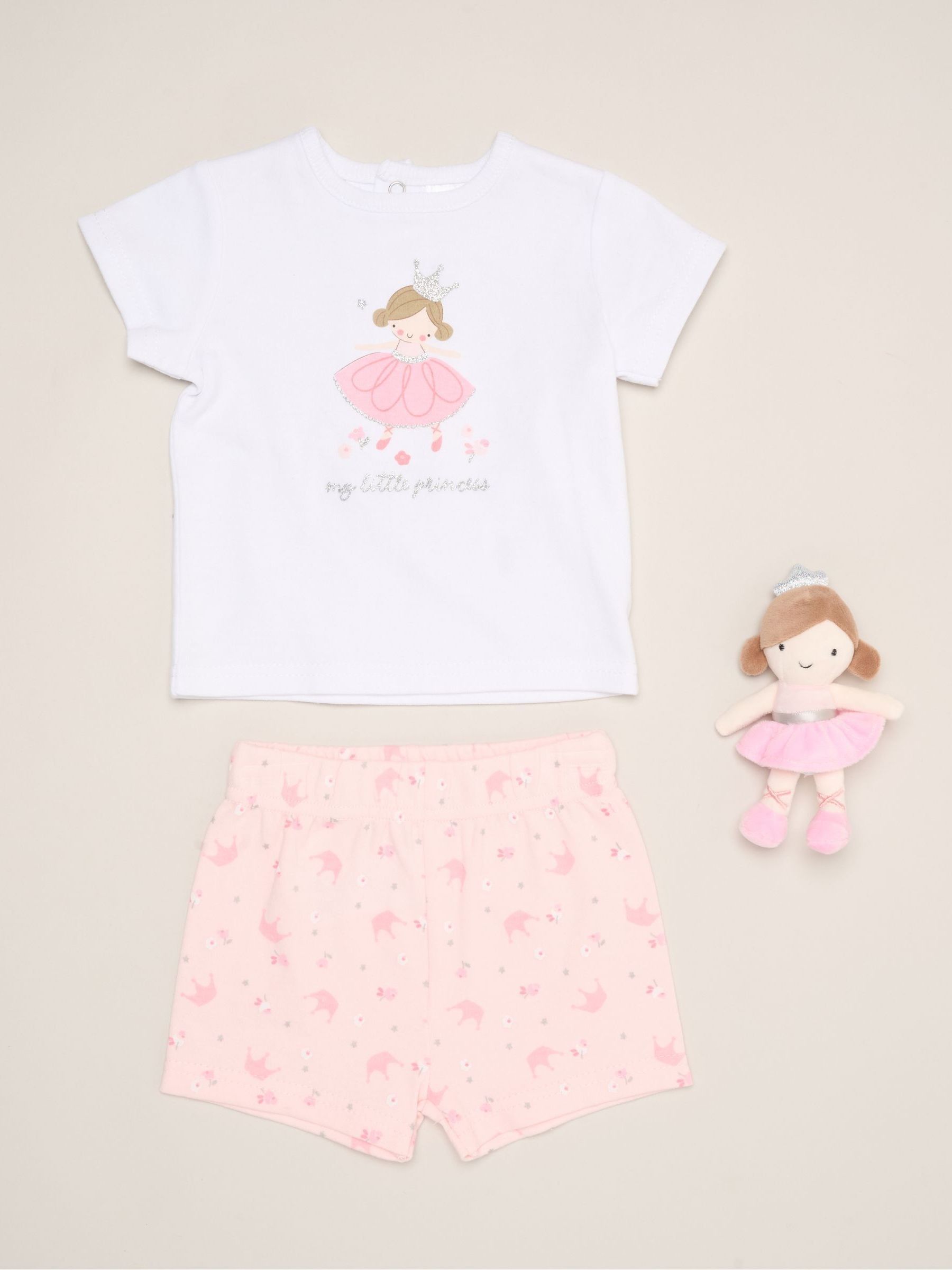 Rock-A-Bye Baby Boutique Pink Dinosaur Print T-Shirt, Shorts And Plush Toy Set Outfit Set image 1