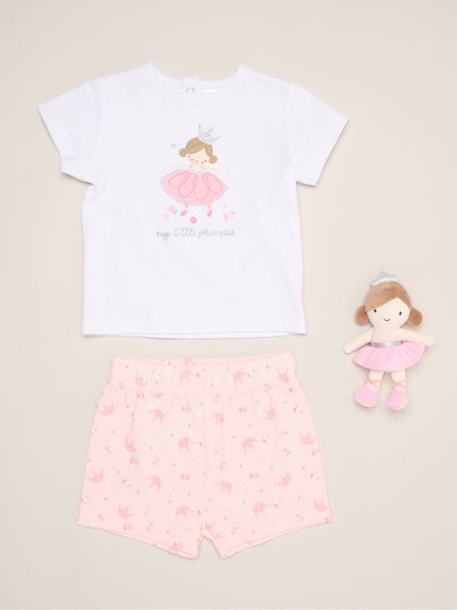 Dsiney Kidz - Rock-A-Bye Baby Boutique Pink Dinosaur Print T-Shirt, Shorts And Plush Toy Set Outfit Set image 1