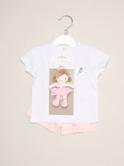Rock-A-Bye Baby Boutique Pink Dinosaur Print T-Shirt, Shorts And Plush Toy Set Outfit Set image 2