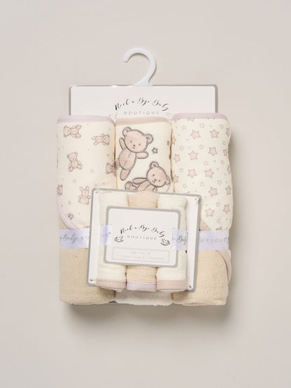 Rock-A-Bye Baby Boutique Beige/Cream Hooded Towels And Wash Cloth Set 3 Pack - image 3