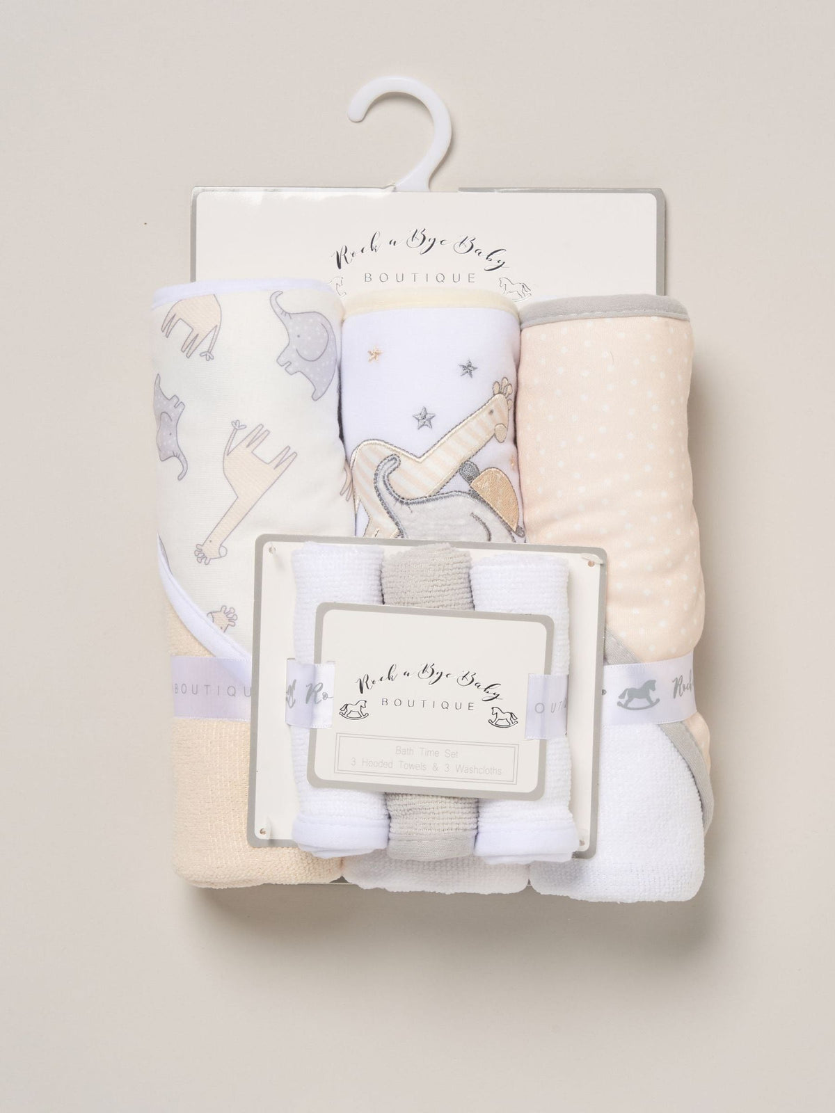 Rock-A-Bye Baby Boutique Off White Hooded Towels And Wash Cloth Set 3 Pack - image 3