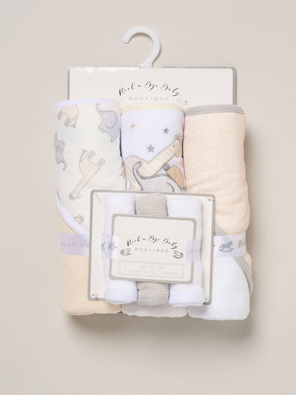 Rock-A-Bye Baby Boutique Off White Hooded Towels And Wash Cloth Set 3 Pack - image 3