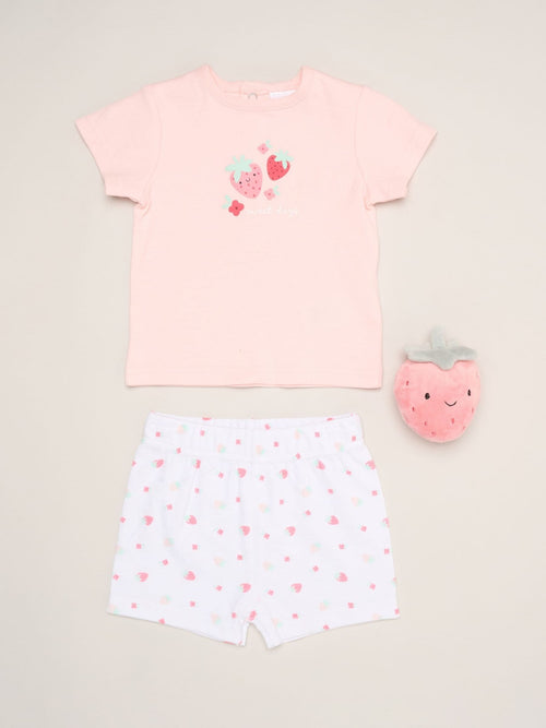 Dsiney Kidz - Rock-A-Bye Baby Boutique Dark Pink Dinosaur Print T-Shirt, Shorts And Plush Toy Set Outfit Set image 1