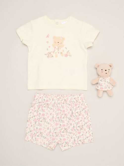 Dsiney Kidz - Rock-A-Bye Baby Boutique Brown Bear Print T-Shirt, Shorts and Plush Toy Outfit Set image 1
