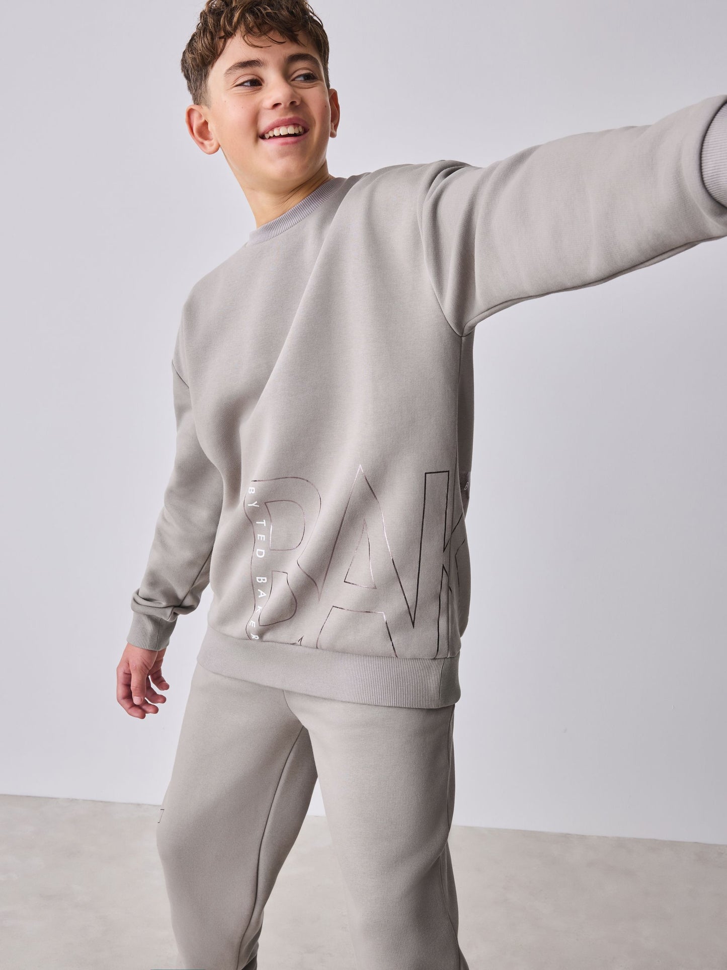 Dsiney Kidz - Baker by Ted Baker Charcoal Grey Oversized Graphic Sweatshirt and Joggers Set image 2