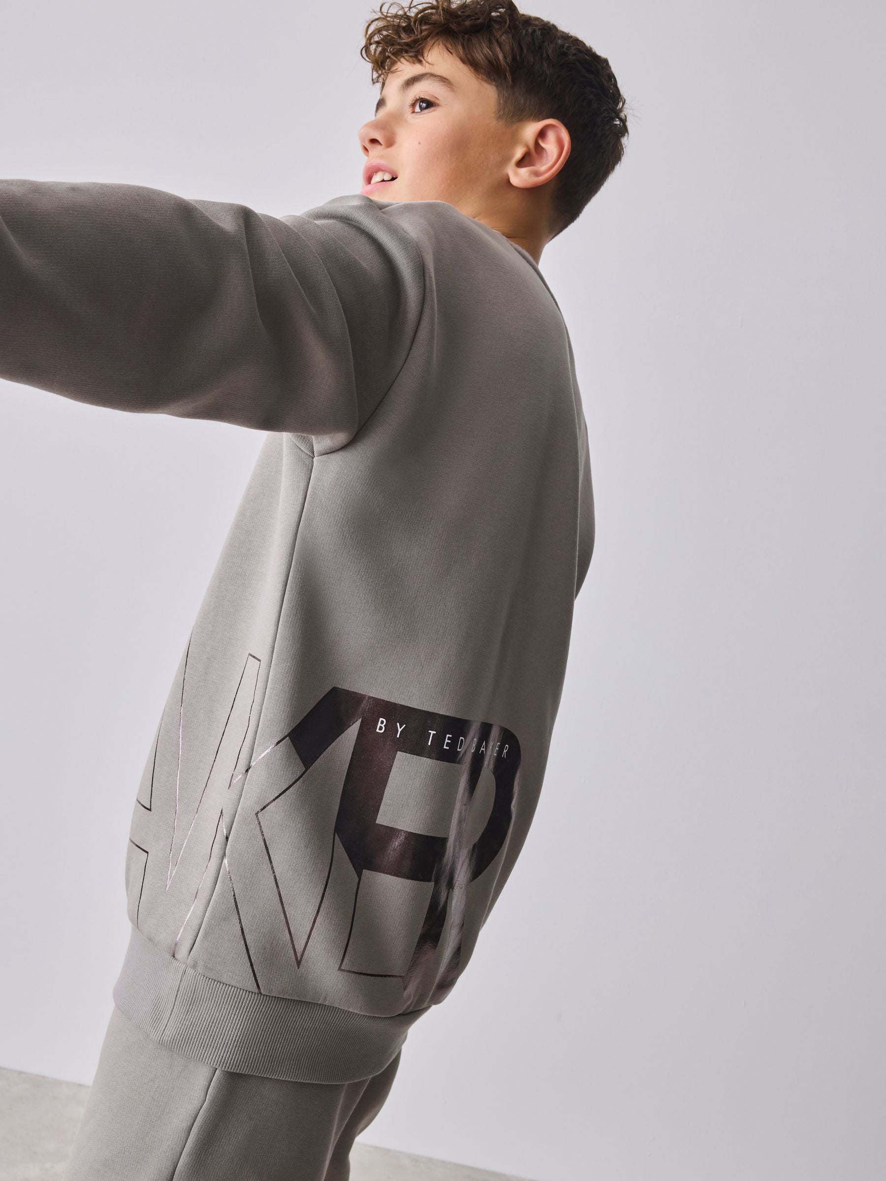 Dsiney Kidz - Baker by Ted Baker Charcoal Grey Oversized Graphic Sweatshirt and Joggers Set image 5