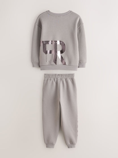 Dsiney Kidz - Baker by Ted Baker Charcoal Grey Oversized Graphic Sweatshirt and Joggers Set image 8