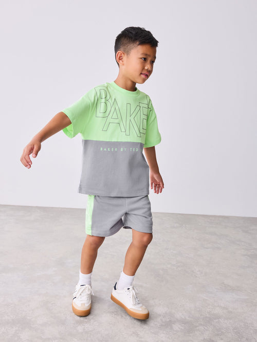 Dsiney Kidz - Baker by Ted Baker Green/Grey Colourblock T-Shirt and Shorts Set image 1