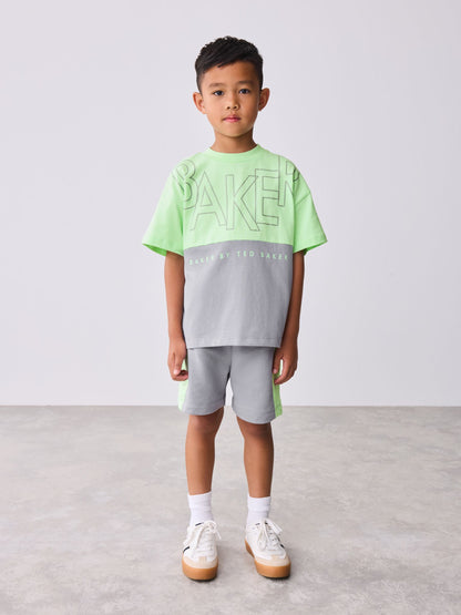 Baker by Ted Baker Green/Grey Colourblock T-Shirt and Shorts Set image 2