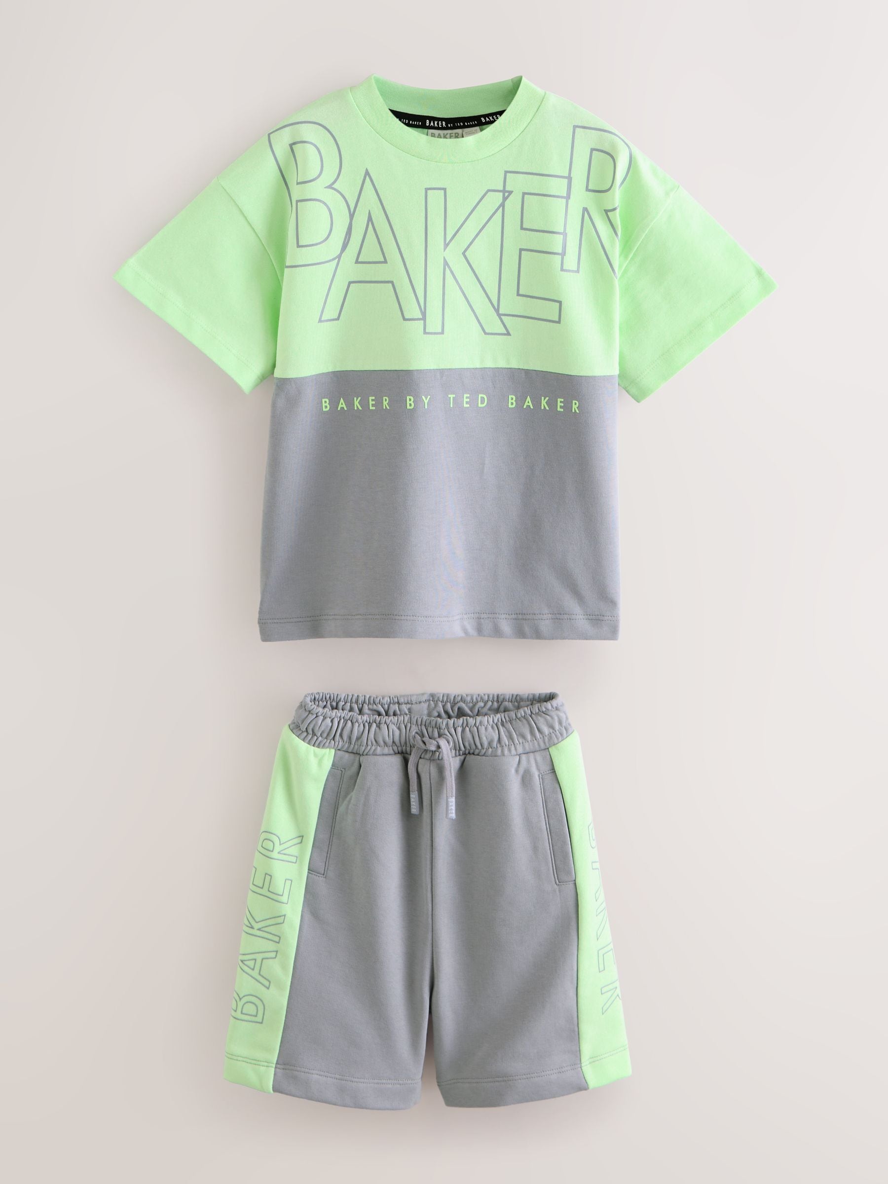 Baker by Ted Baker Green/Grey Colourblock T-Shirt and Shorts Set image 6