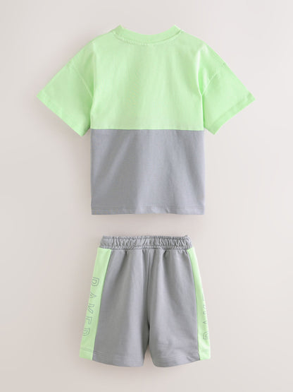 Baker by Ted Baker Green/Grey Colourblock T-Shirt and Shorts Set image 7