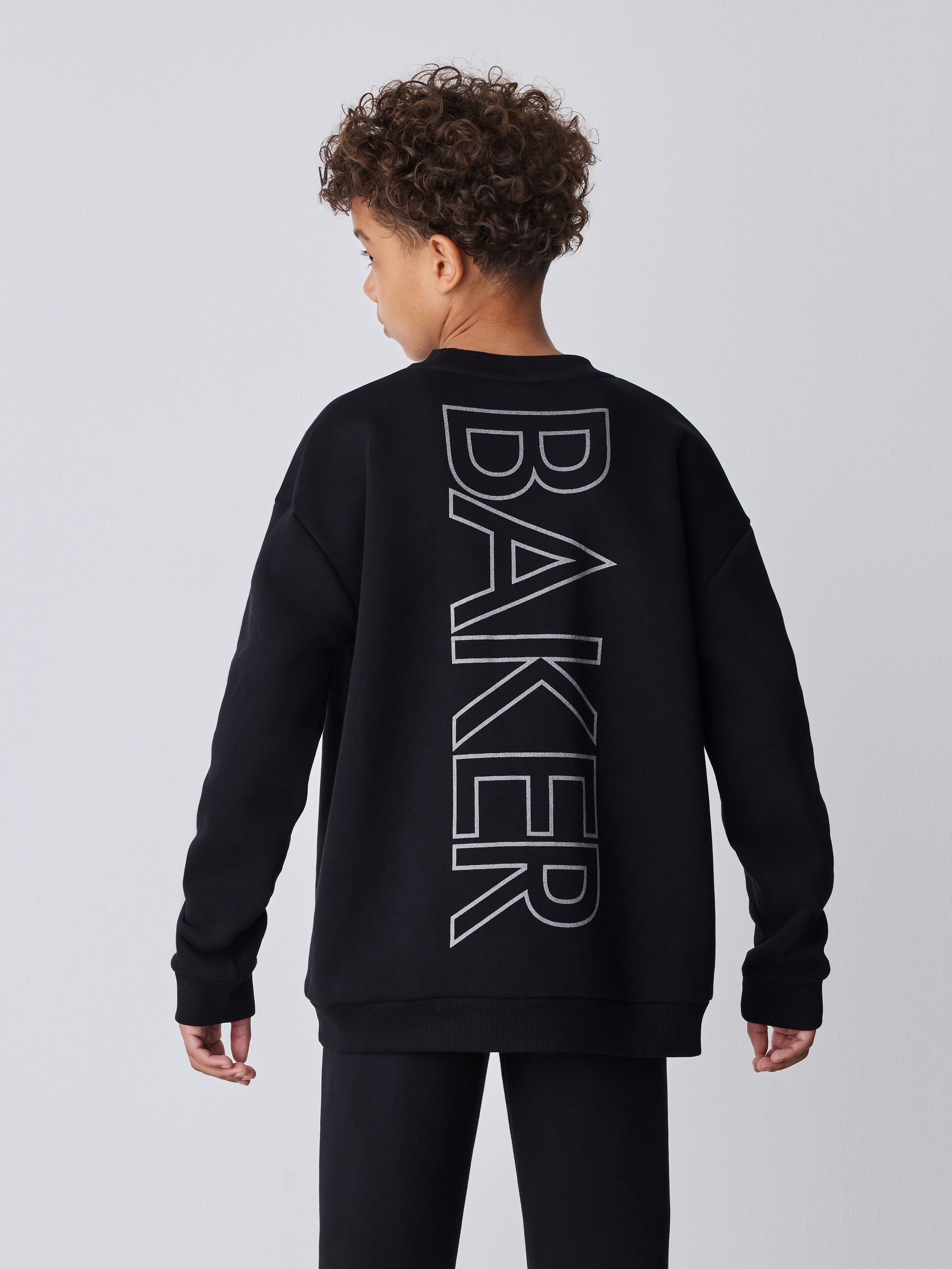 Dsiney Kidz - Baker by Ted Baker Black Foil Oversized Graphic Sweatshirt and Joggers Set image 3