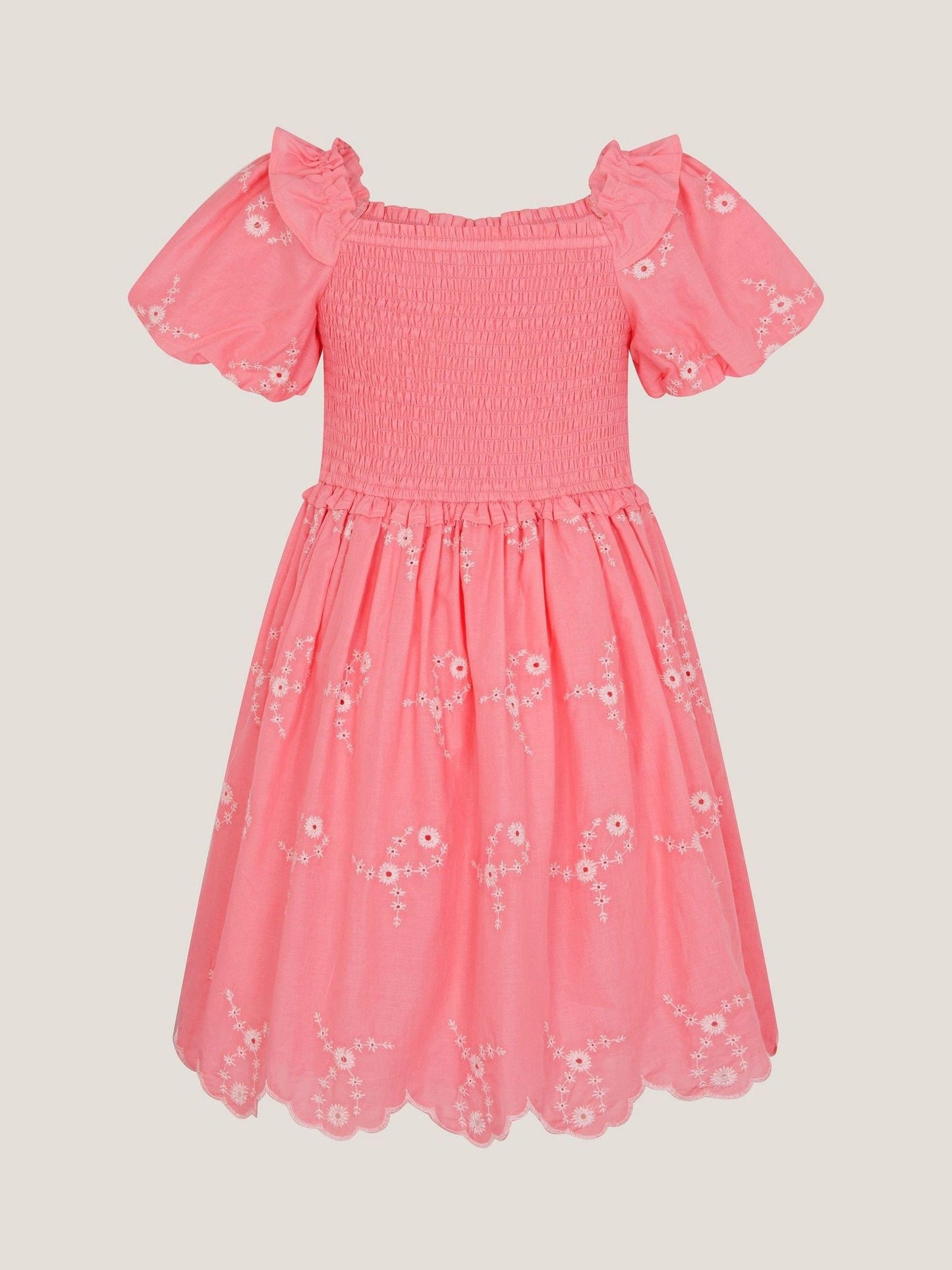 Monsoon Pink Embroidered Puff Sleeve Smocked Dress image 3