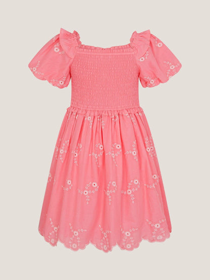 Monsoon Pink Embroidered Puff Sleeve Smocked Dress image 3