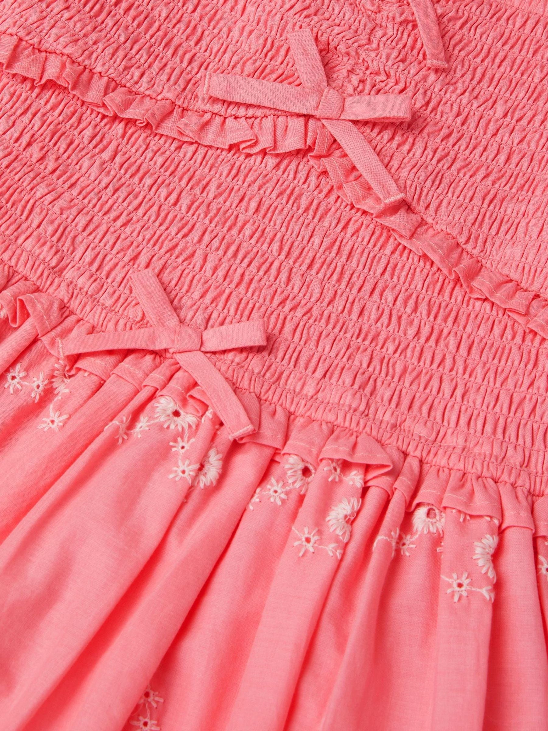 Monsoon Pink Embroidered Puff Sleeve Smocked Dress image 4