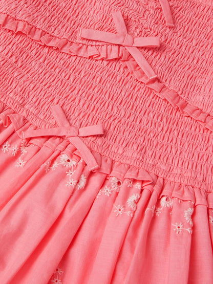 Monsoon Pink Embroidered Puff Sleeve Smocked Dress image 4