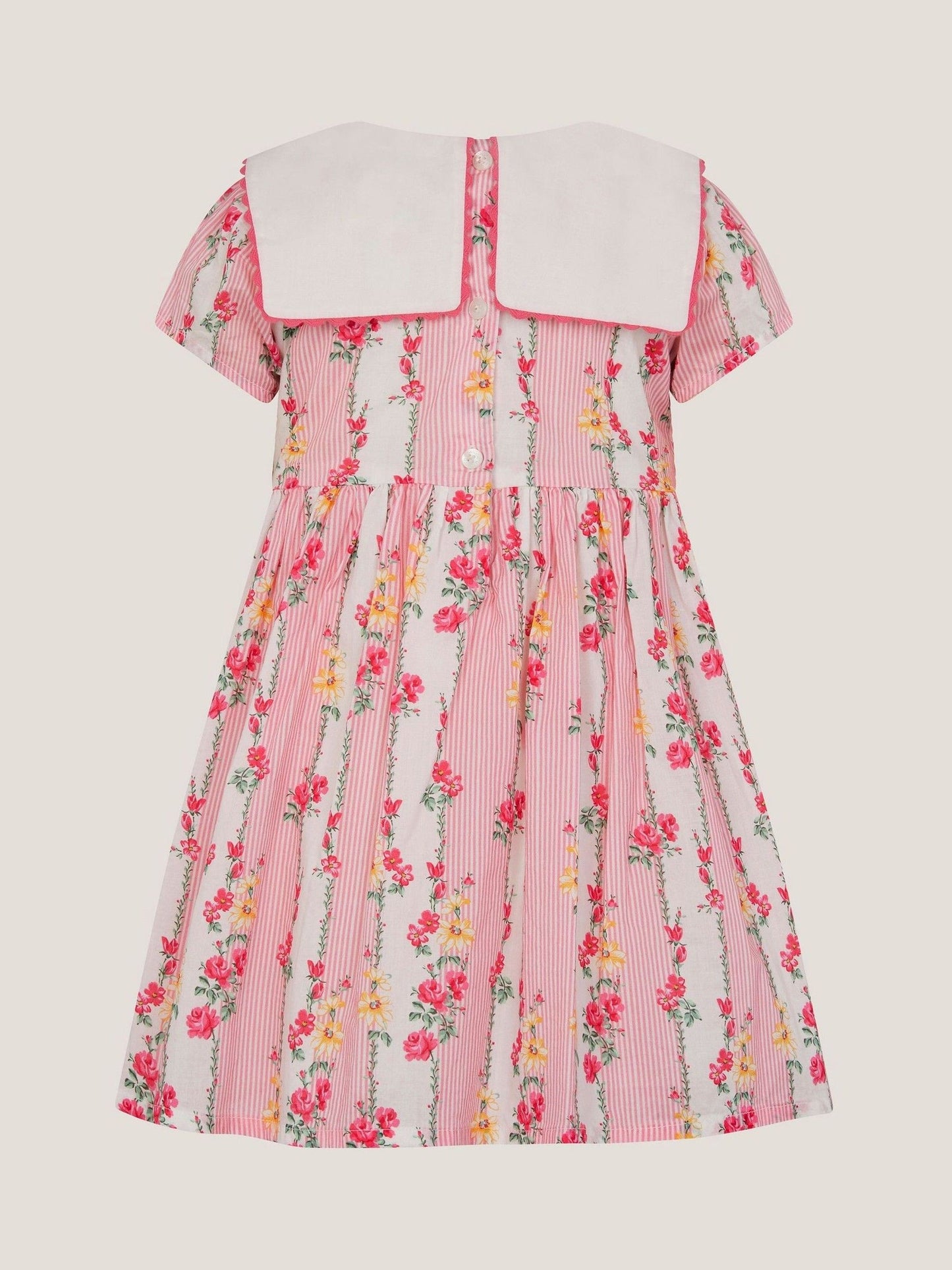 Monsoon Pink Baby Floral Stripe Square Collar Dress image 2