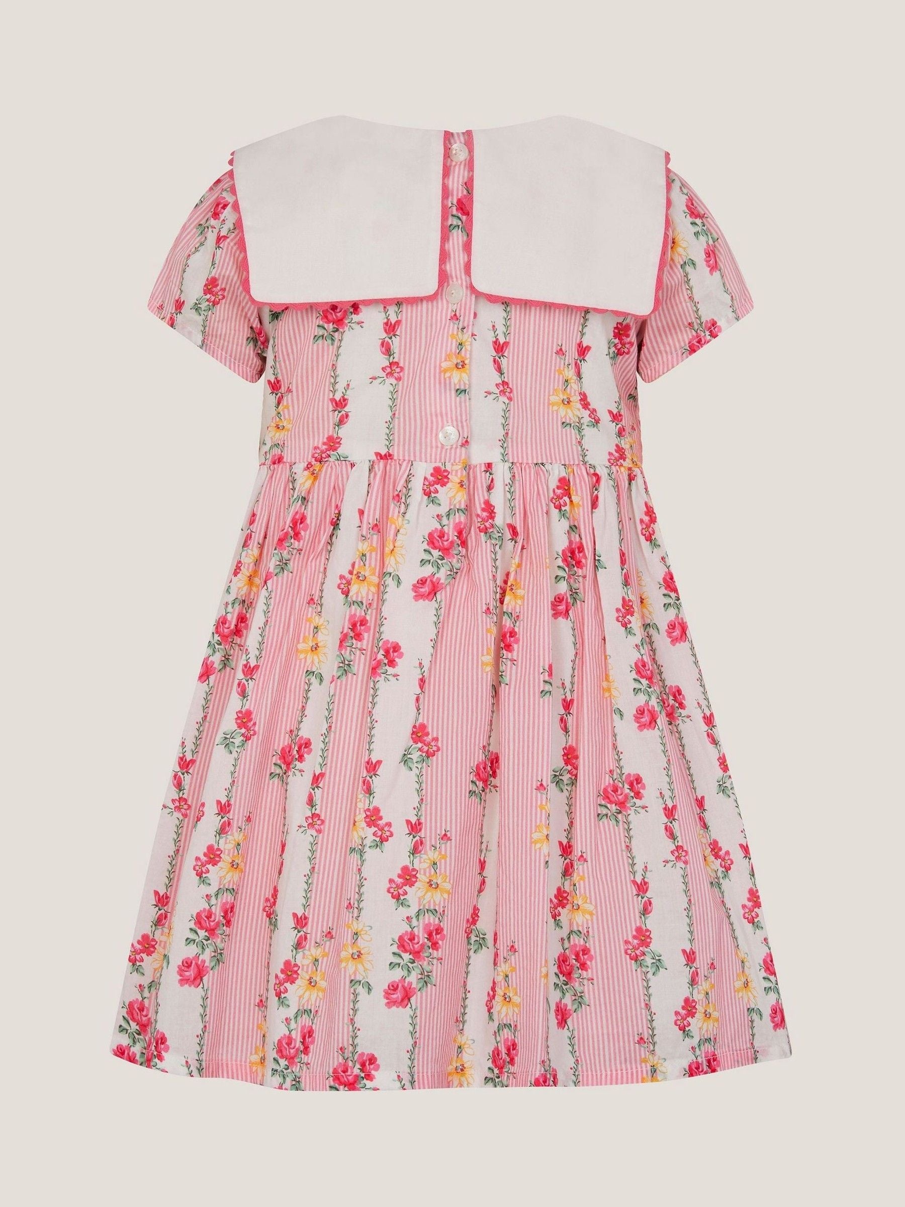 Monsoon Pink Baby Floral Stripe Square Collar Dress image 2