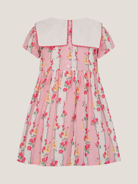 Monsoon Pink Baby Floral Stripe Square Collar Dress image 2