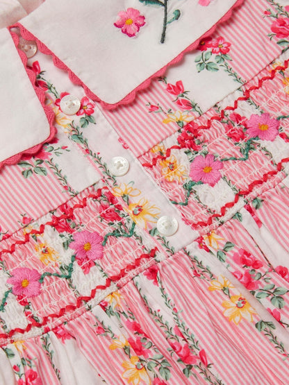 Monsoon Pink Baby Floral Stripe Square Collar Dress image 3