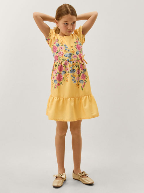 Monsoon Yellow Floral Puff Sleeve Dress image 1