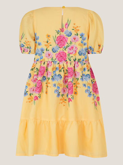 Monsoon Yellow Floral Puff Sleeve Dress image 3