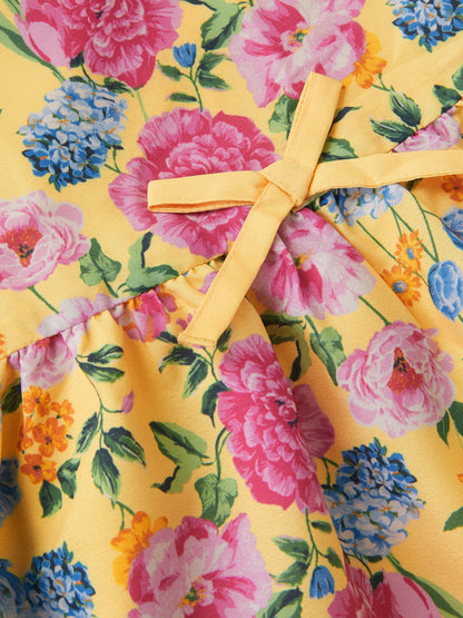 Monsoon Yellow Floral Puff Sleeve Dress image 4