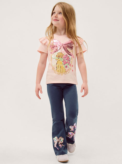 Monsoon Blue Sequin Bow Kick Flare Leggings image 1