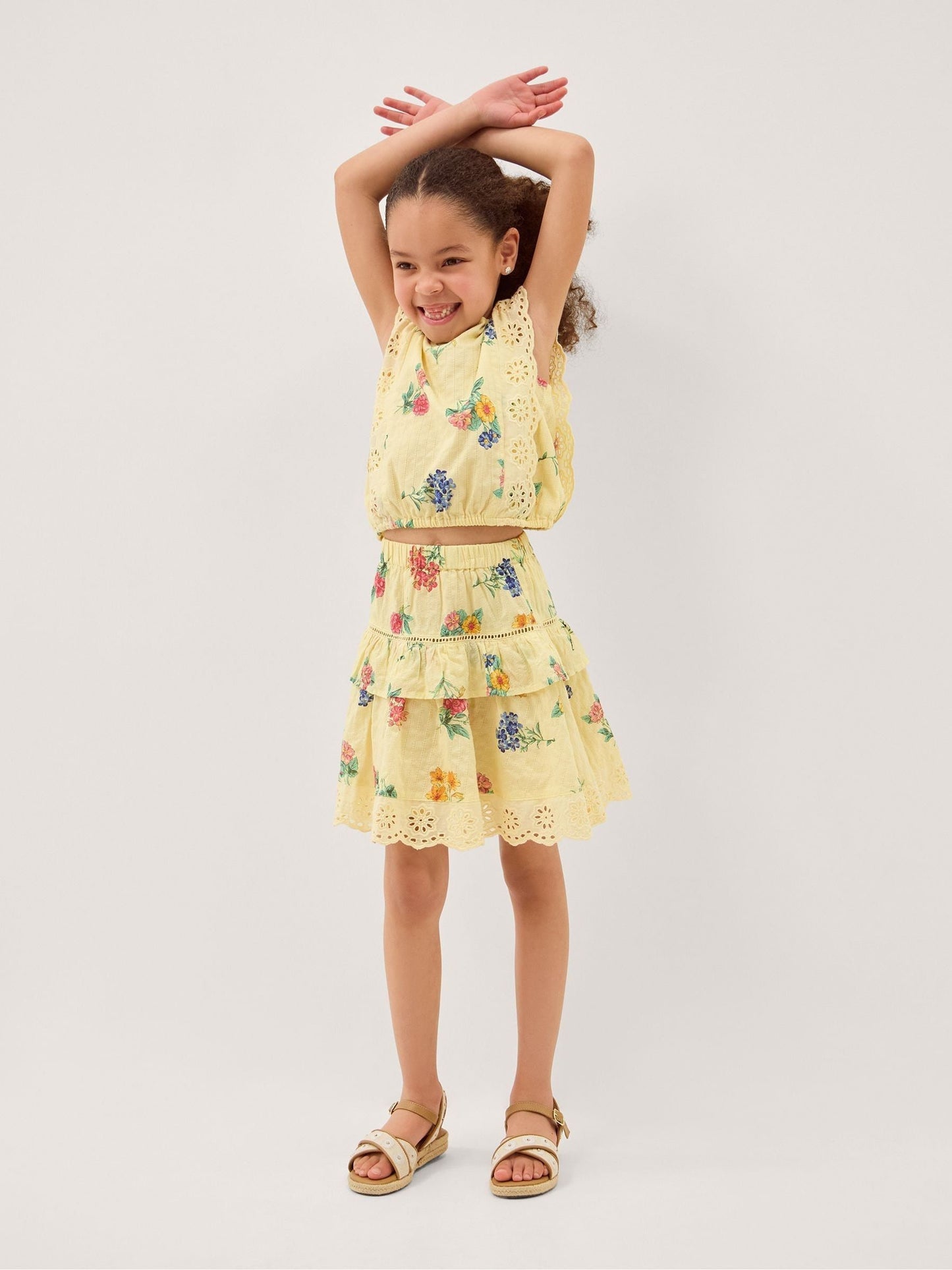 Monsoon Yellow Sasha Broderie Floral Top & Skirt Set image 1