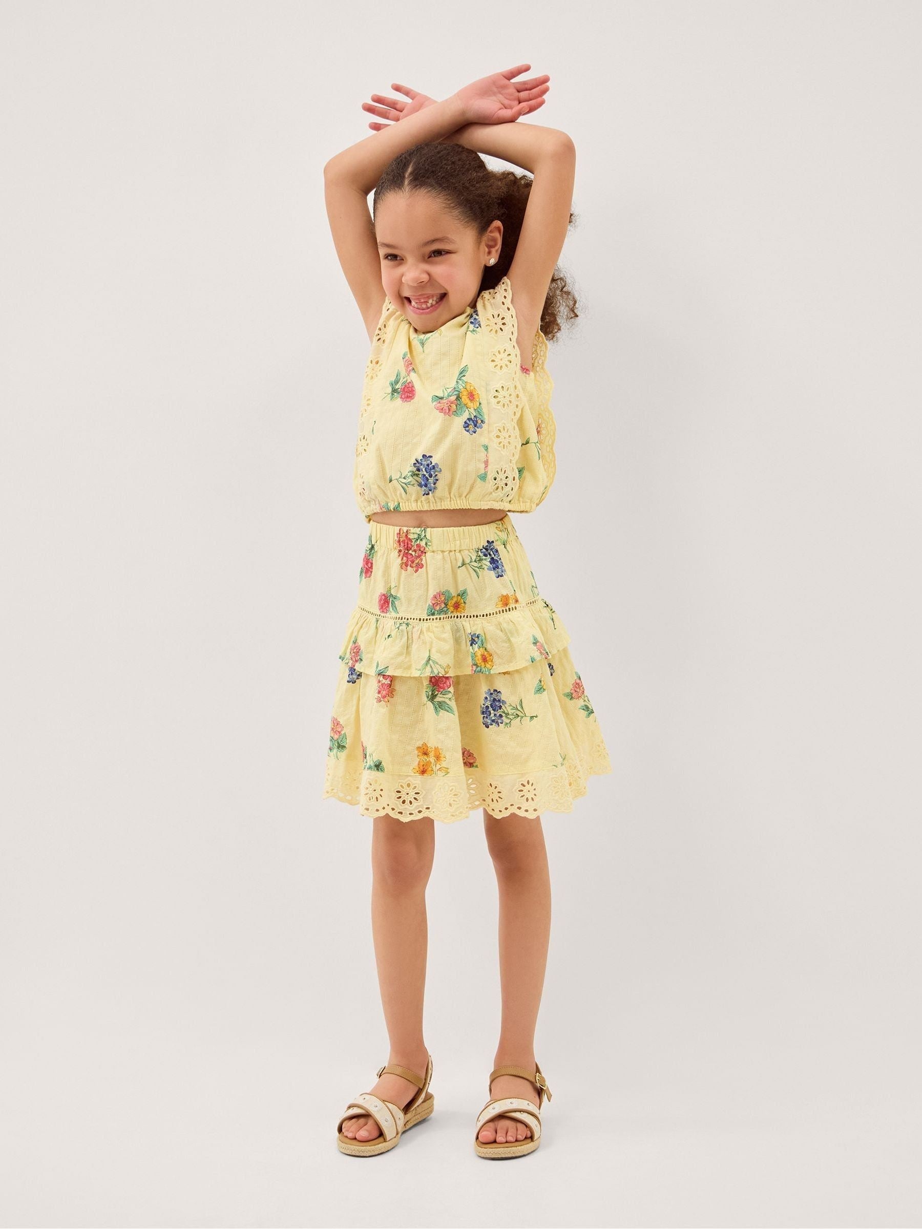 Monsoon Yellow Sasha Broderie Floral Top & Skirt Set image 1