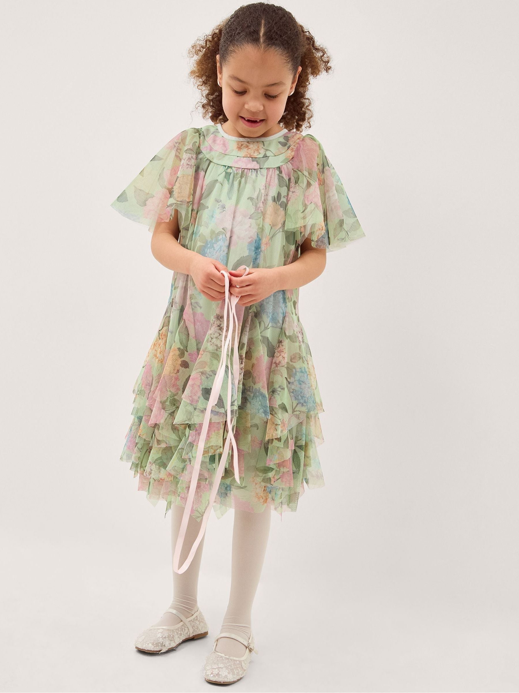 Monsoon Green Nessa Floral Ruffle Swing Dress image 1