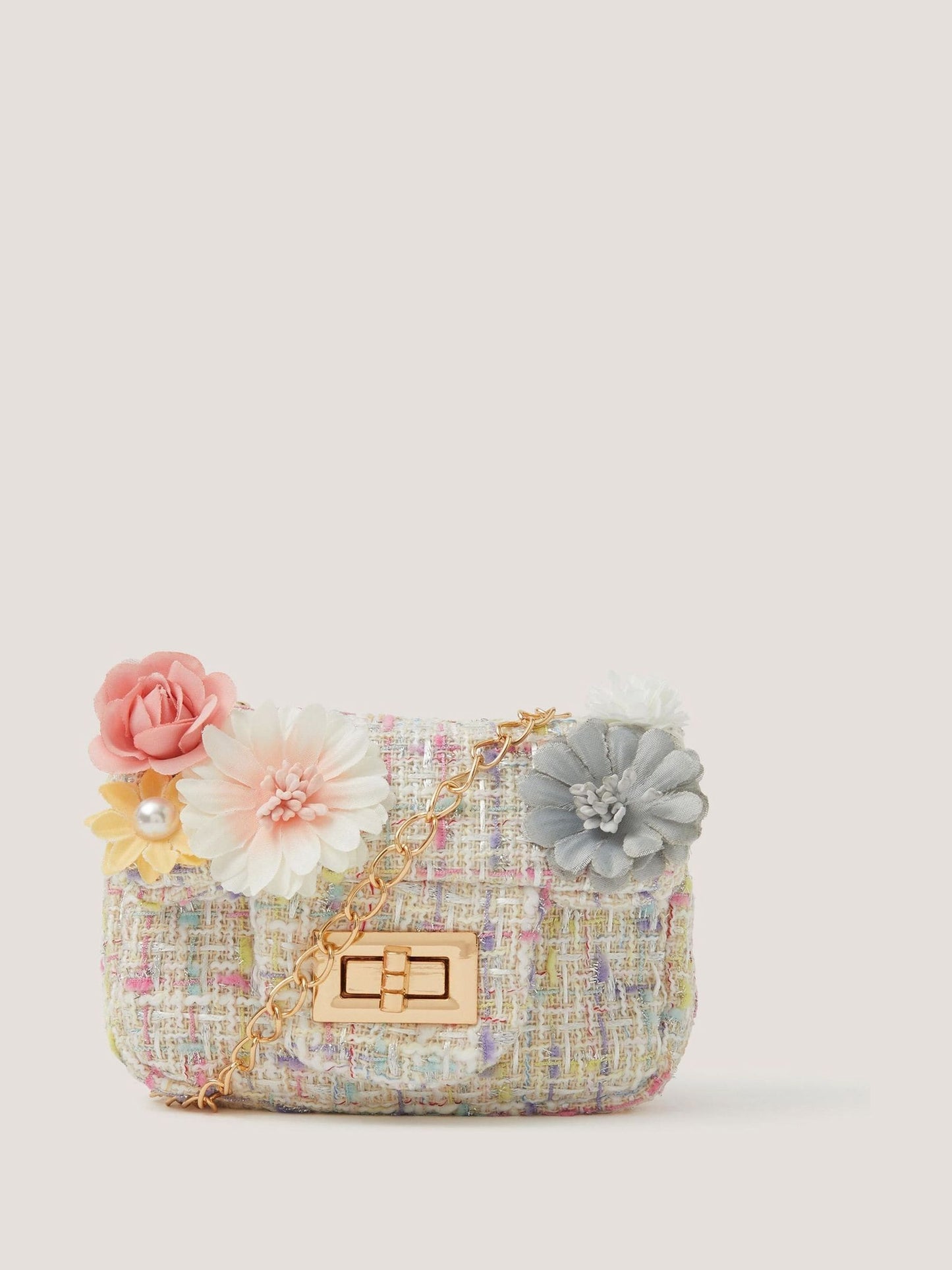 Monsoon Cream Mini Flower Embellished Boucle Bag image 1