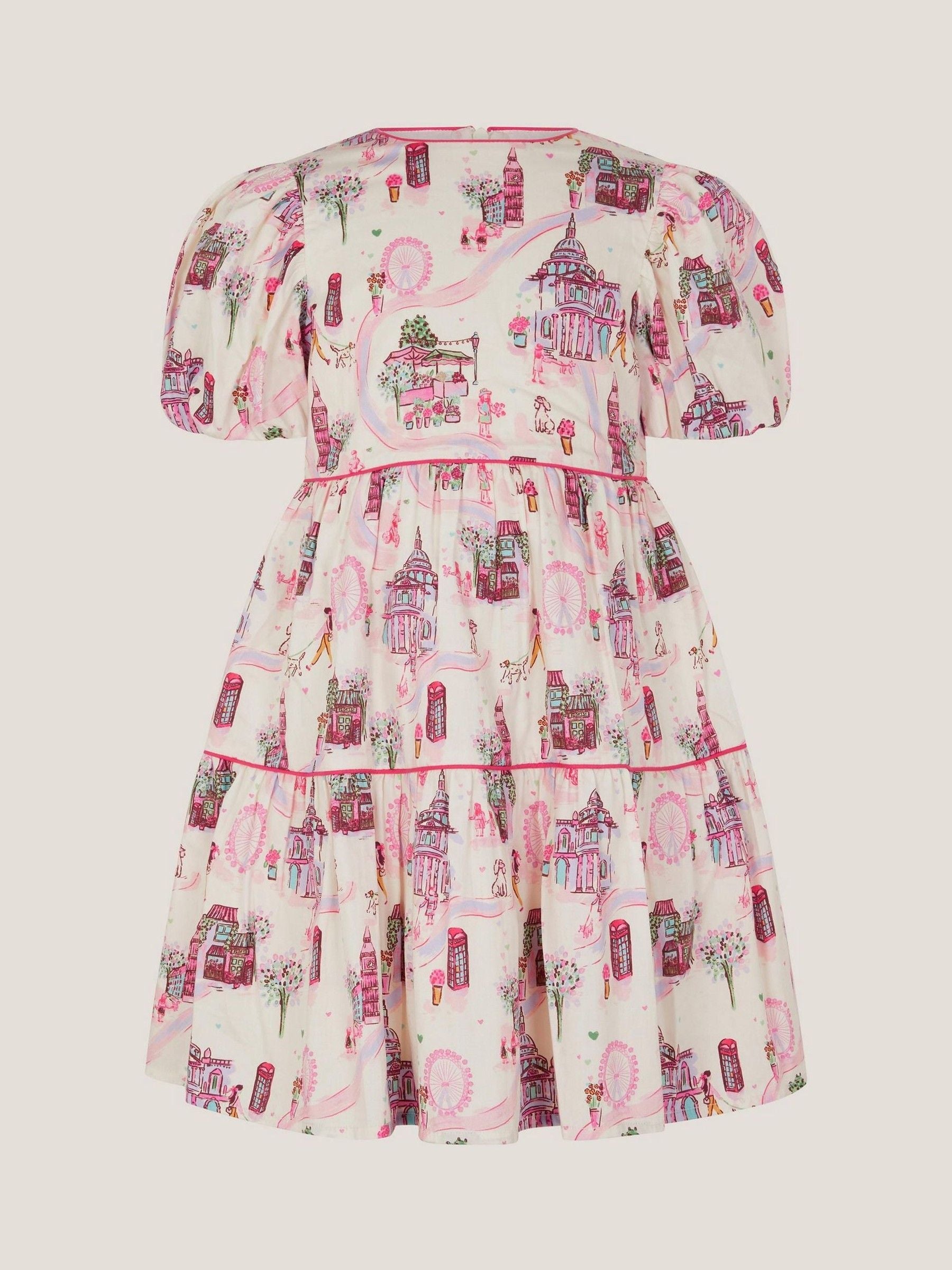 Monsoon Cream London Print Puff Sleeve Dress image 2