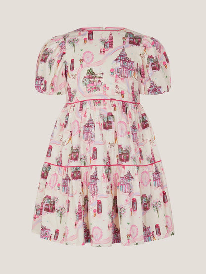 Monsoon Cream London Print Puff Sleeve Dress image 2