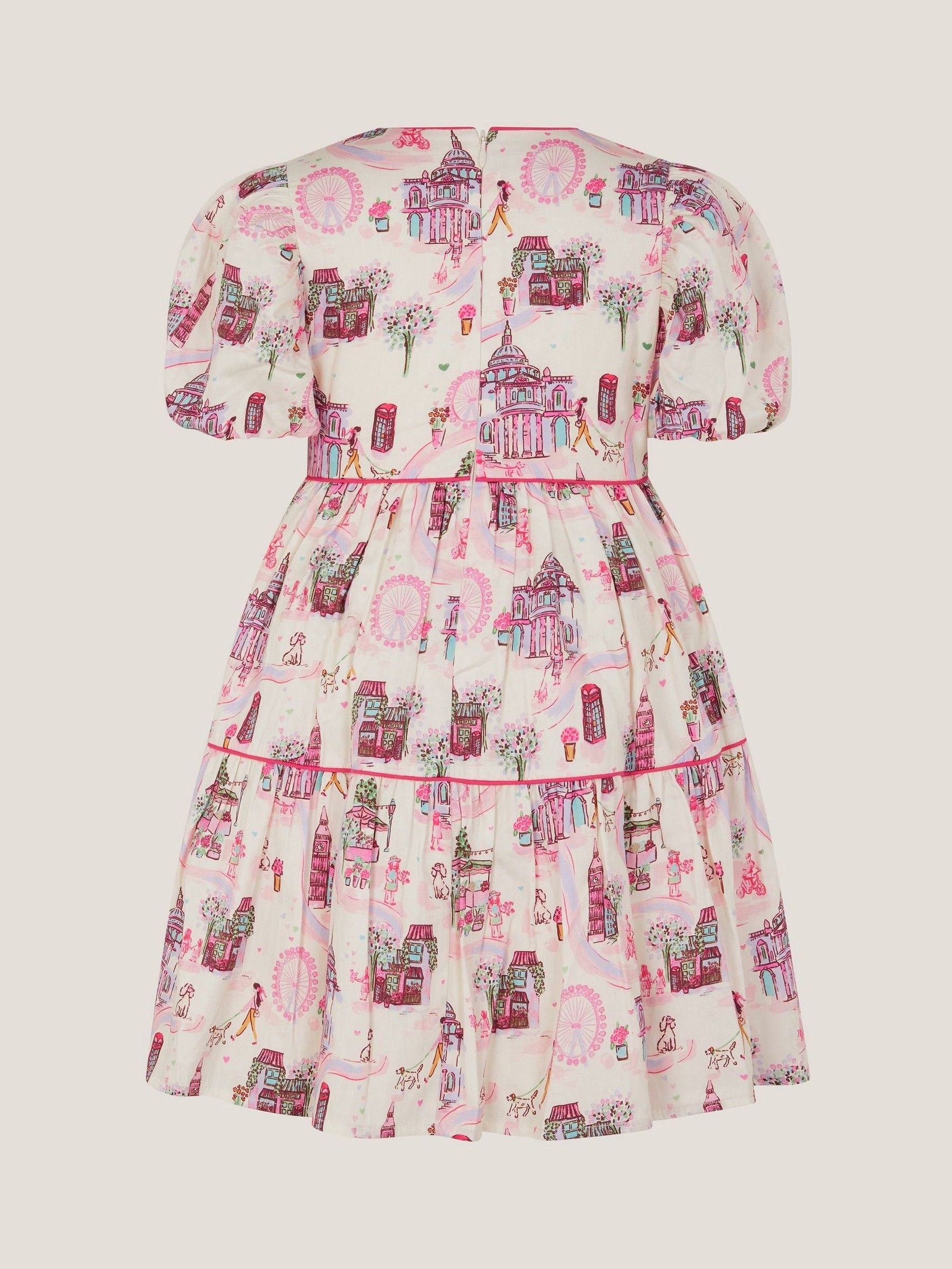Monsoon Cream London Print Puff Sleeve Dress image 3