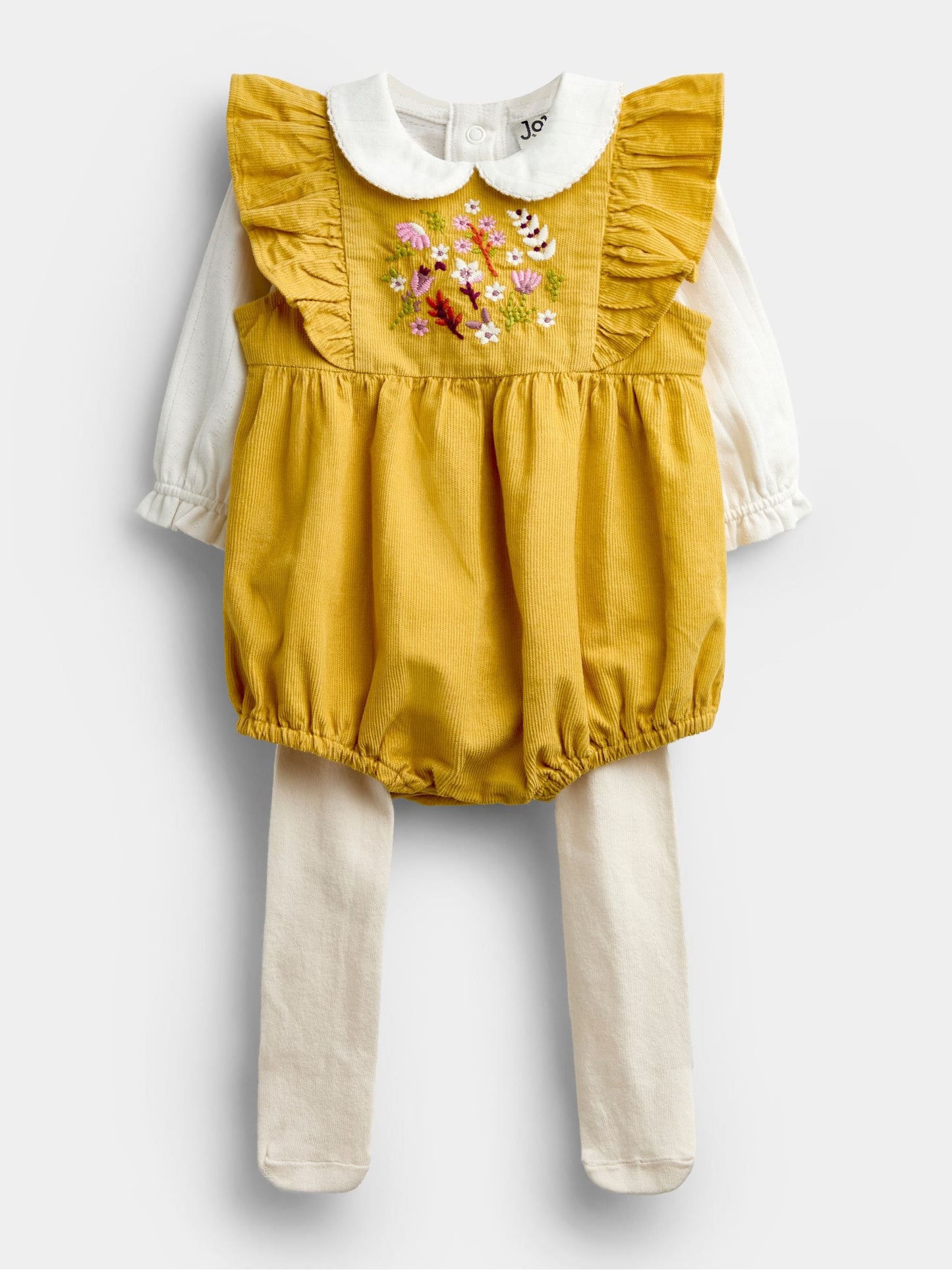 JoJo Maman Bébé Ochre Yellow Floral 3-Piece Romper Set image 1