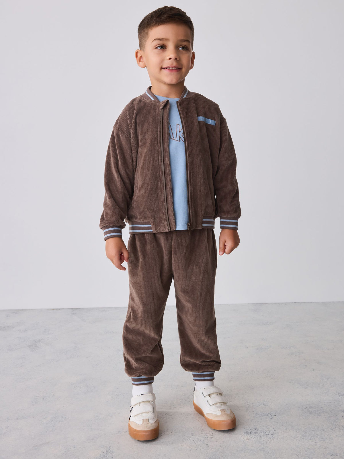 Baker by Ted Baker Brown 3 Piece Cord Jacket Blue T-Shirt and Joggers Set - image 1