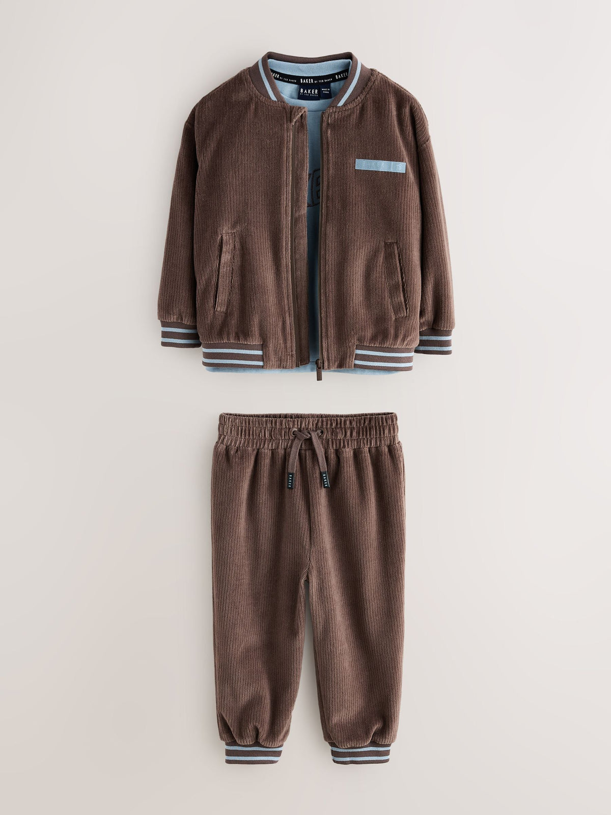Baker by Ted Baker Brown 3 Piece Cord Jacket Blue T-Shirt and Joggers Set - image 10