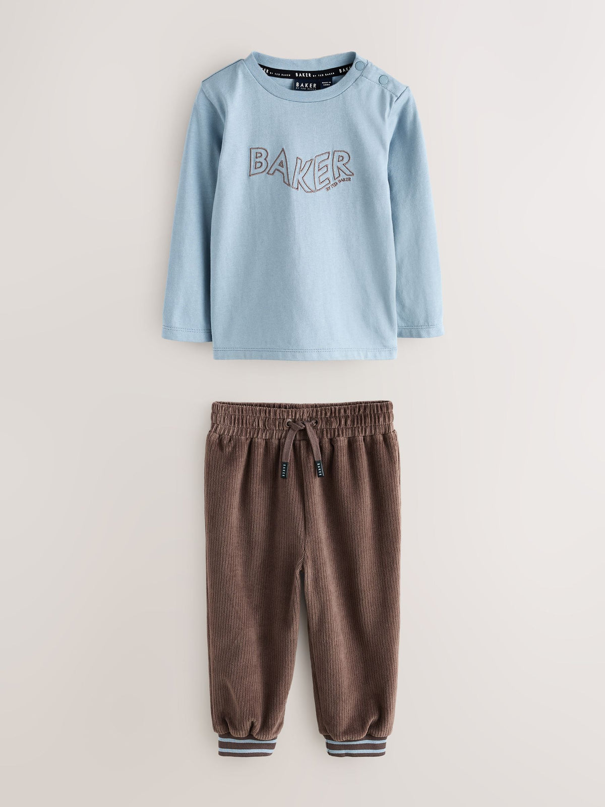 Baker by Ted Baker Brown 3 Piece Cord Jacket Blue T-Shirt and Joggers Set - image 11