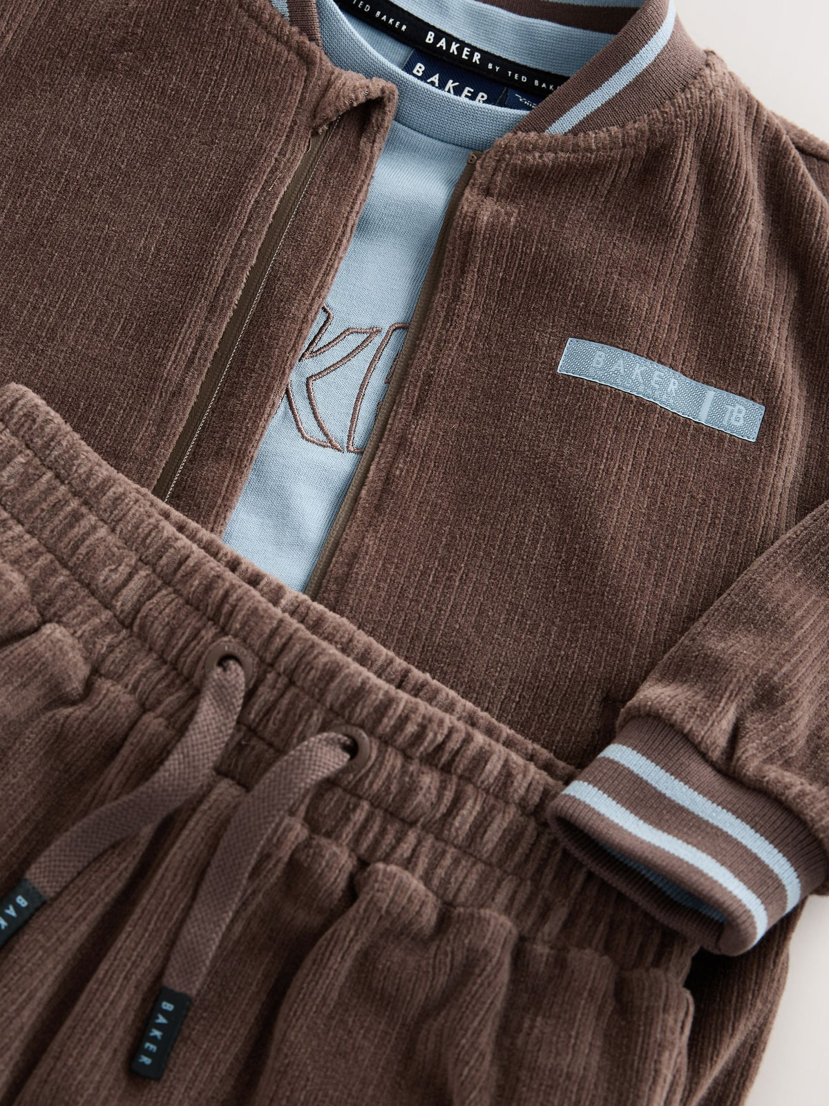 Baker by Ted Baker Brown 3 Piece Cord Jacket Blue T-Shirt and Joggers Set - image 15