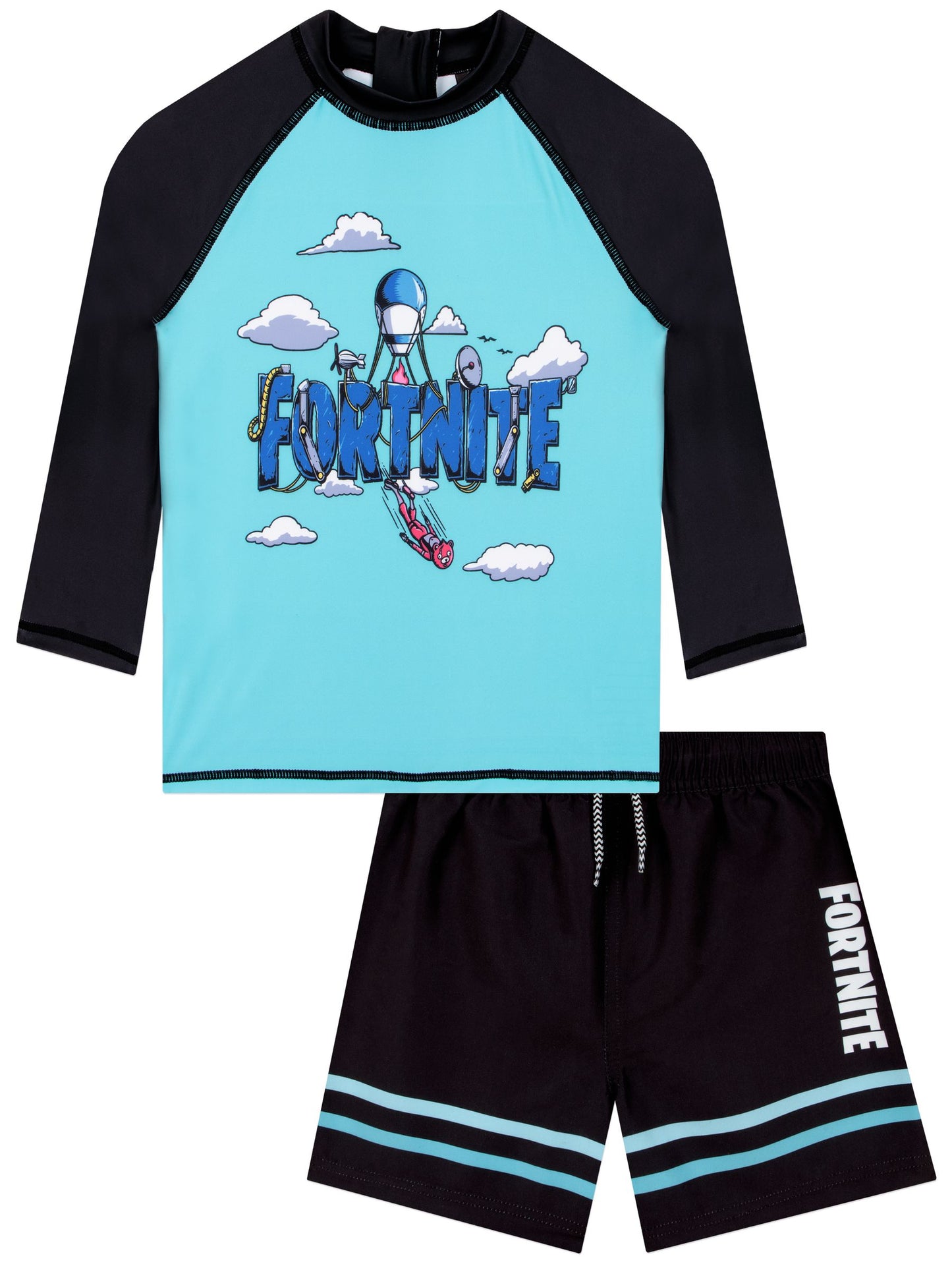 Character Blue Fortnite Long Sleeve Rash Guard And Swim Shorts Set image 1