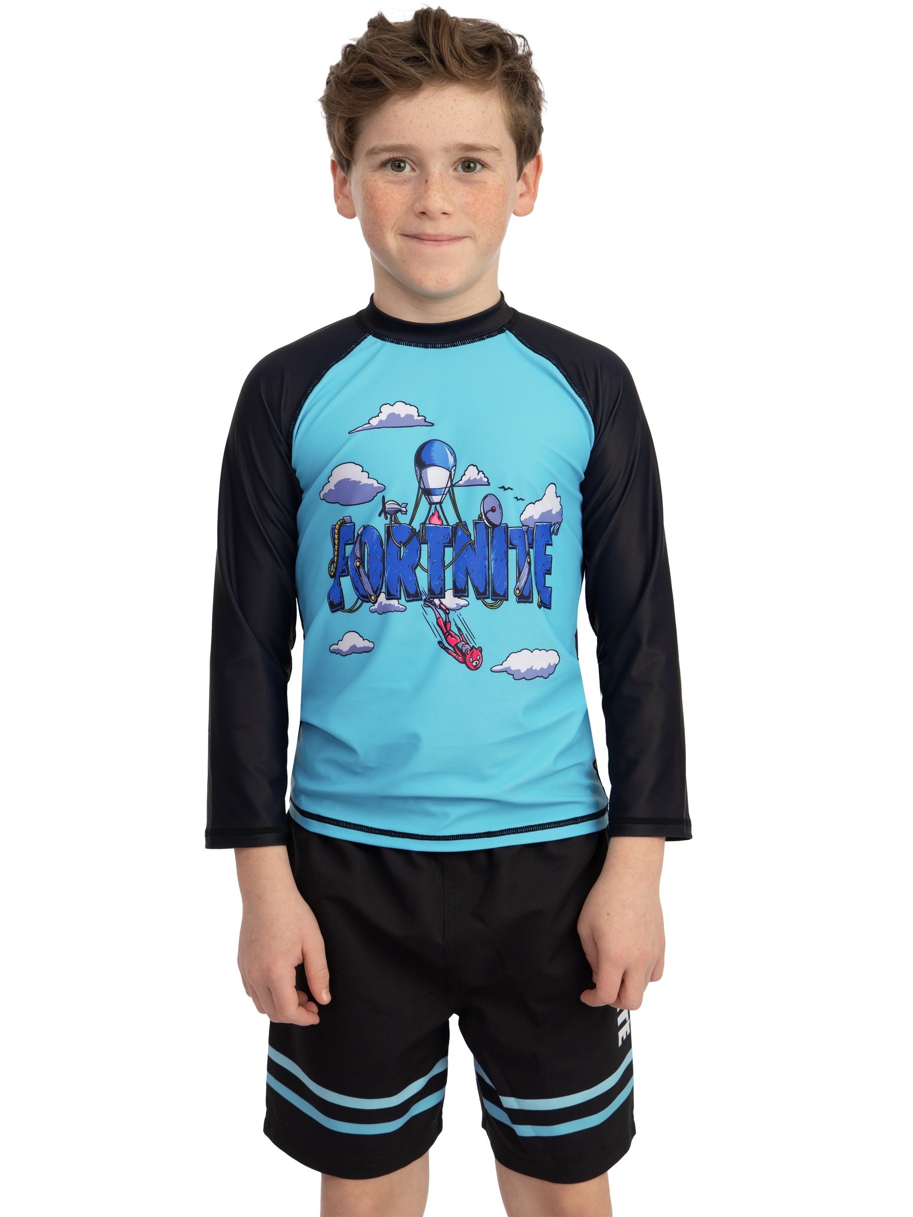 Character Blue Fortnite Long Sleeve Rash Guard And Swim Shorts Set image 4