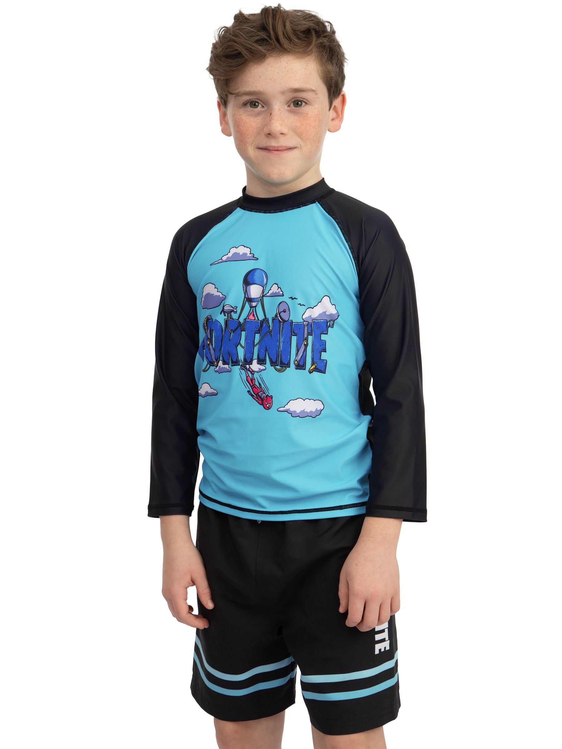 Character Blue Fortnite Long Sleeve Rash Guard And Swim Shorts Set image 8