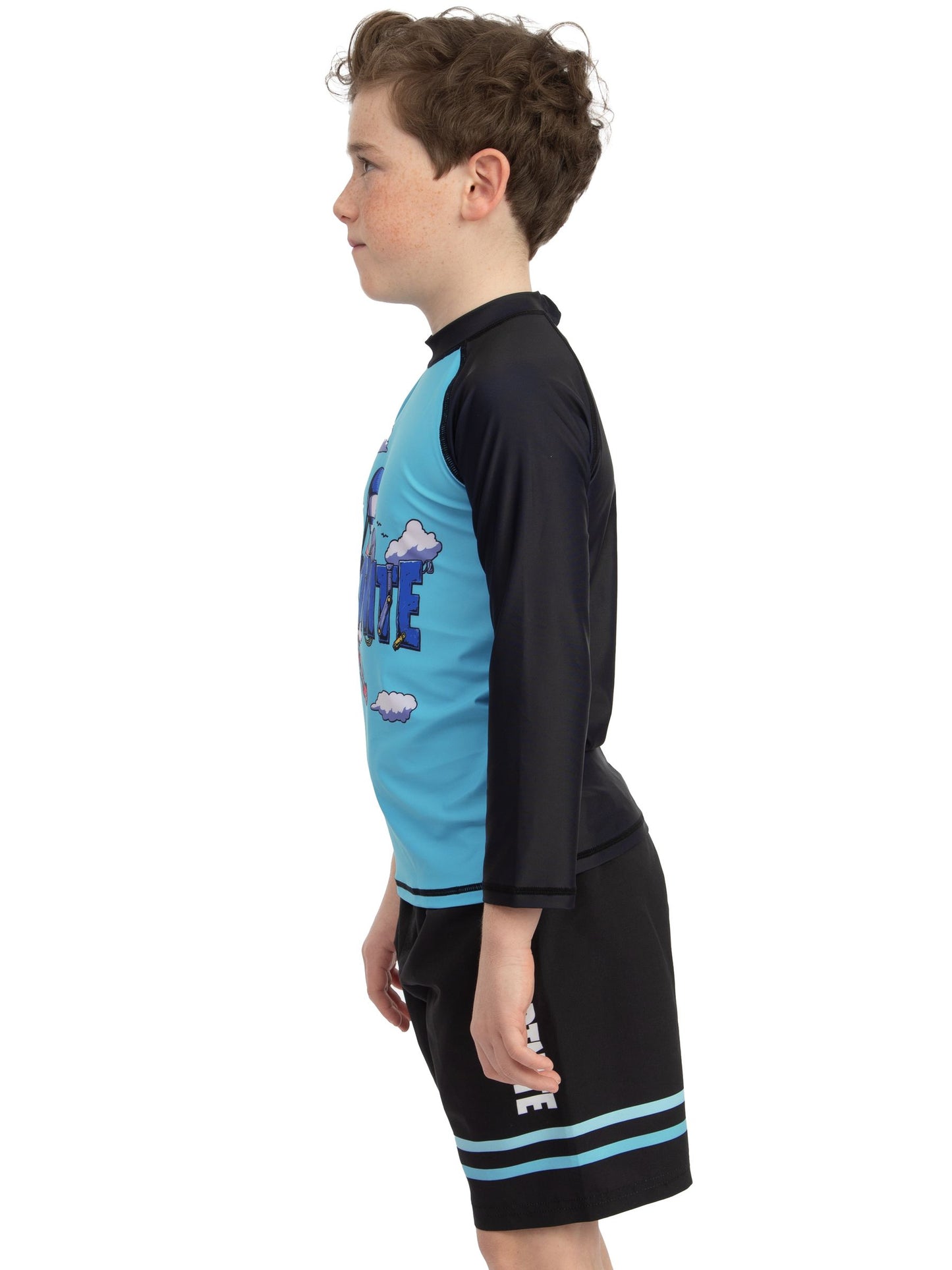 Character Blue Fortnite Long Sleeve Rash Guard And Swim Shorts Set image 7
