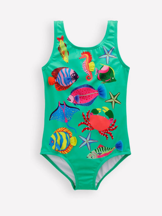Dsiney Kidz - Boden Green Scoop Back Appliqué Swimsuit image 1