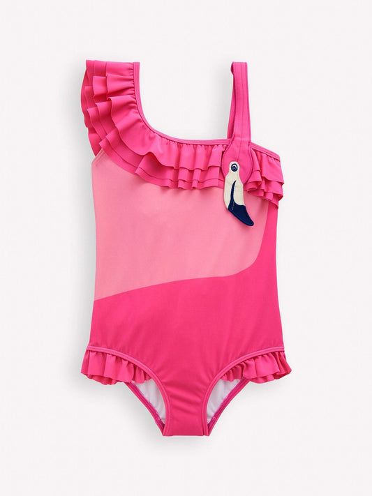Boden Pink One Shoulder Appliqué Swimsuit image 1