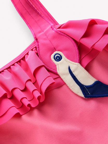 Boden Pink One Shoulder Appliqué Swimsuit image 3